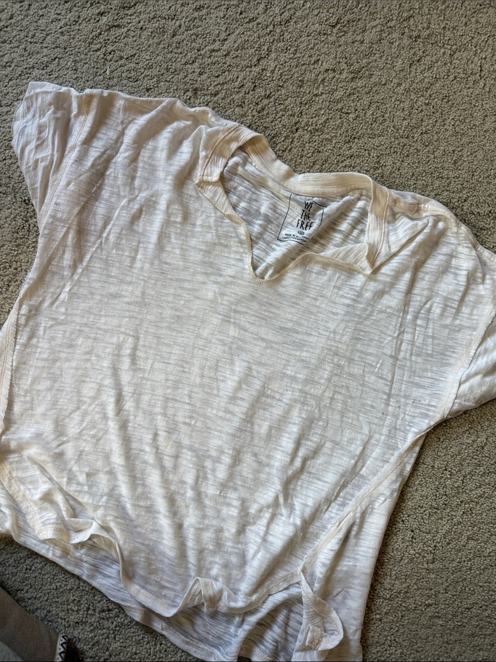 Free People Cream Slub V-Neck Tee